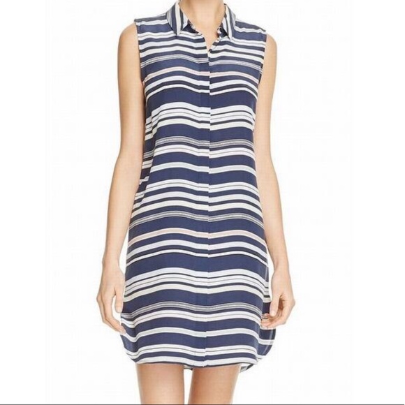 Equipment Blue Striped Silk Shirt Dress Women’s L - Picture 1 of 7